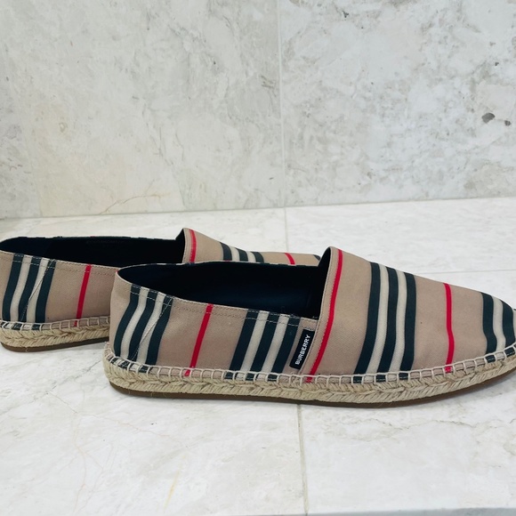 Burberry Other - BURBERRY {43/9.5} Espadrilles Canvas Striped Neutrals Tan Black Red White